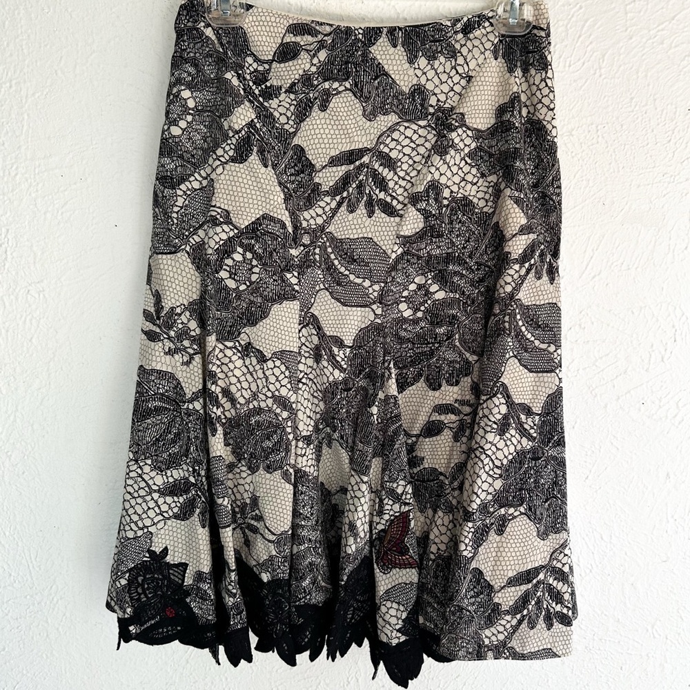 Karen Millen Silk Y2K Lace Print Midi Skirt Sz 4 butterfly Coquette Fairycore